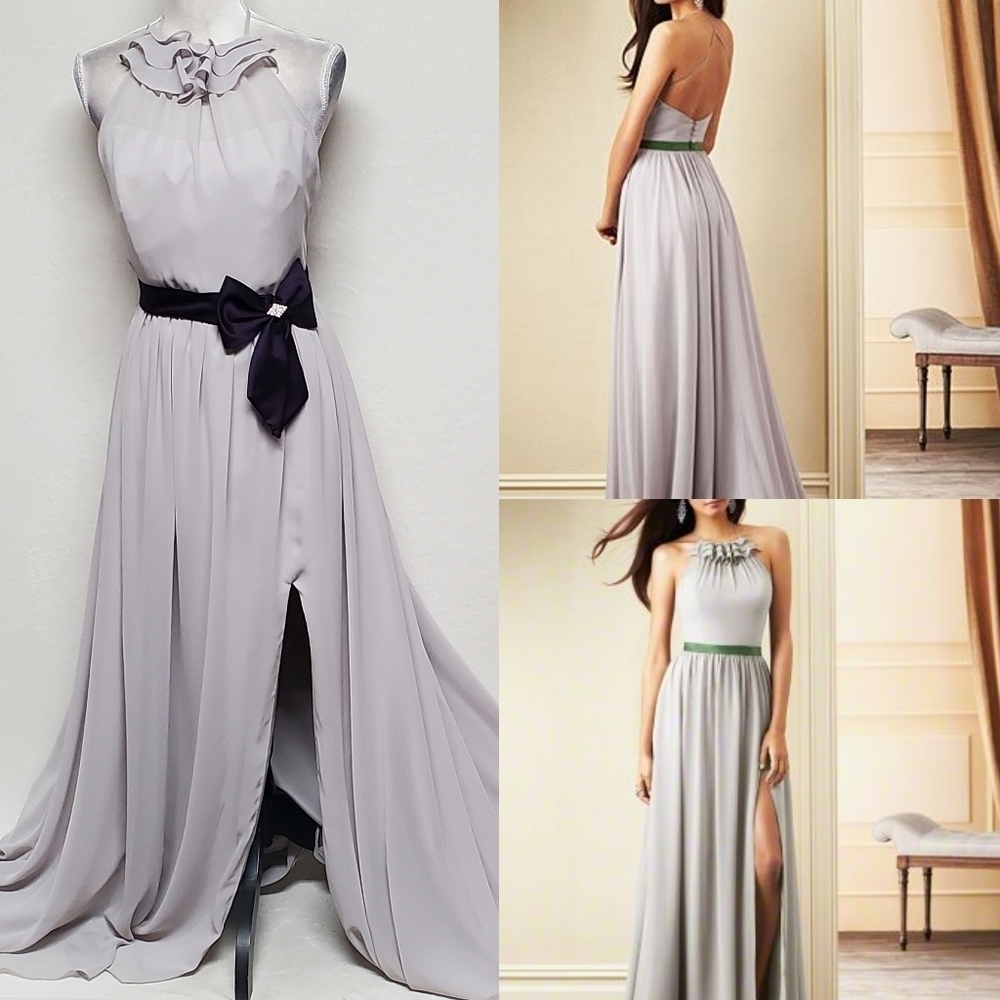 Alfred Angelo Midnight Waltz Purple Chiffon Satin Ruffle Halter Maxi Dress 12